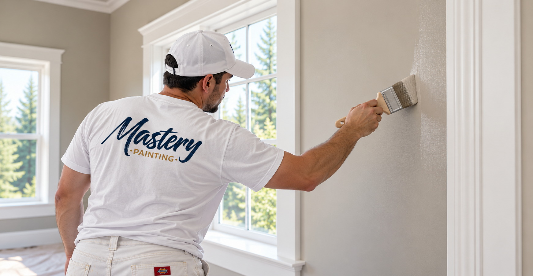 Mastery Painting professional applying paint to an interior wall with a brush.