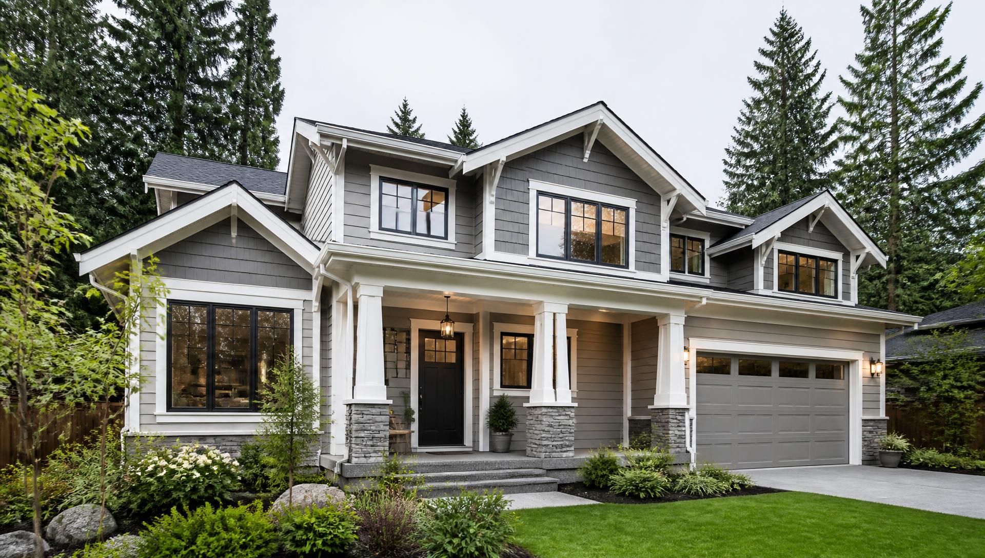 Upscale Pacific Northwest home with freshly painted siding and trim