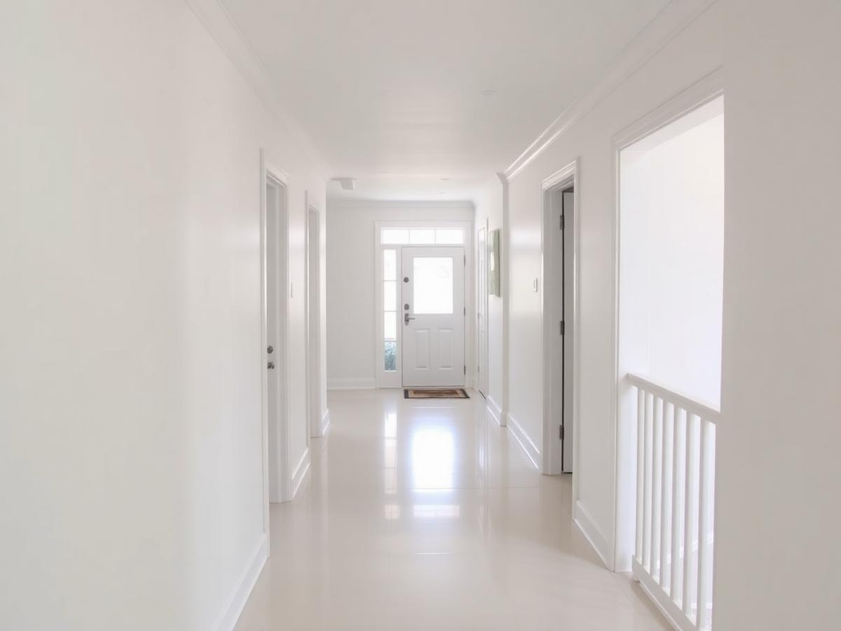 Freshly painted hallway and stairwell with white walls
