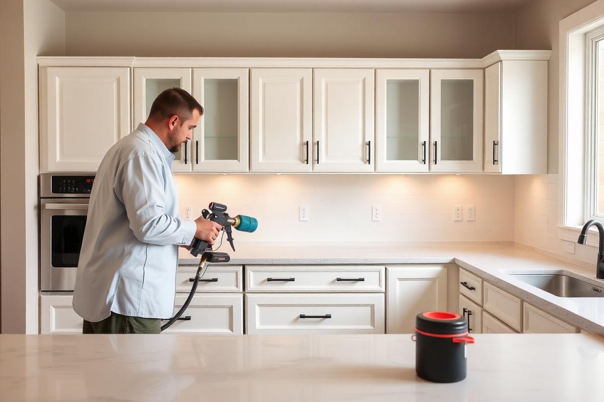 Kitchen cabinets being professionally refinished