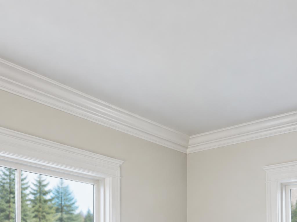 Freshly painted white ceiling with clean crown molding detail